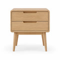 Mesa de Cabeceira Retangular com 2 Gavetas em MDF Folheado a Carvalho Natural, 60 x 40 x 60 cm