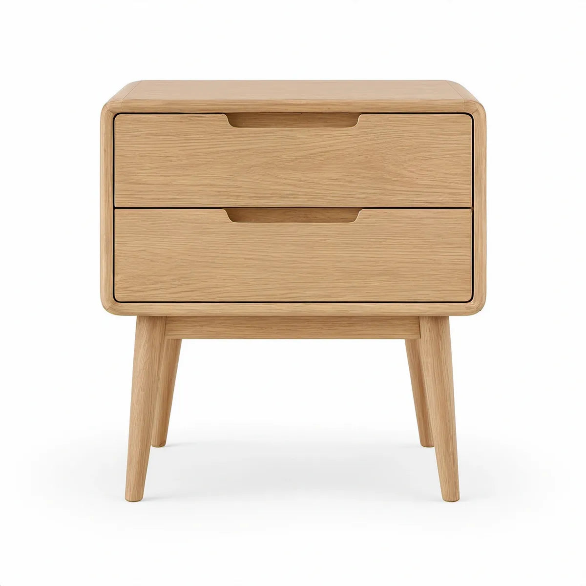 Mesa de Cabeceira Retangular com 2 Gavetas em MDF Folheado a Carvalho Natural, 60 x 40 x 60 cm