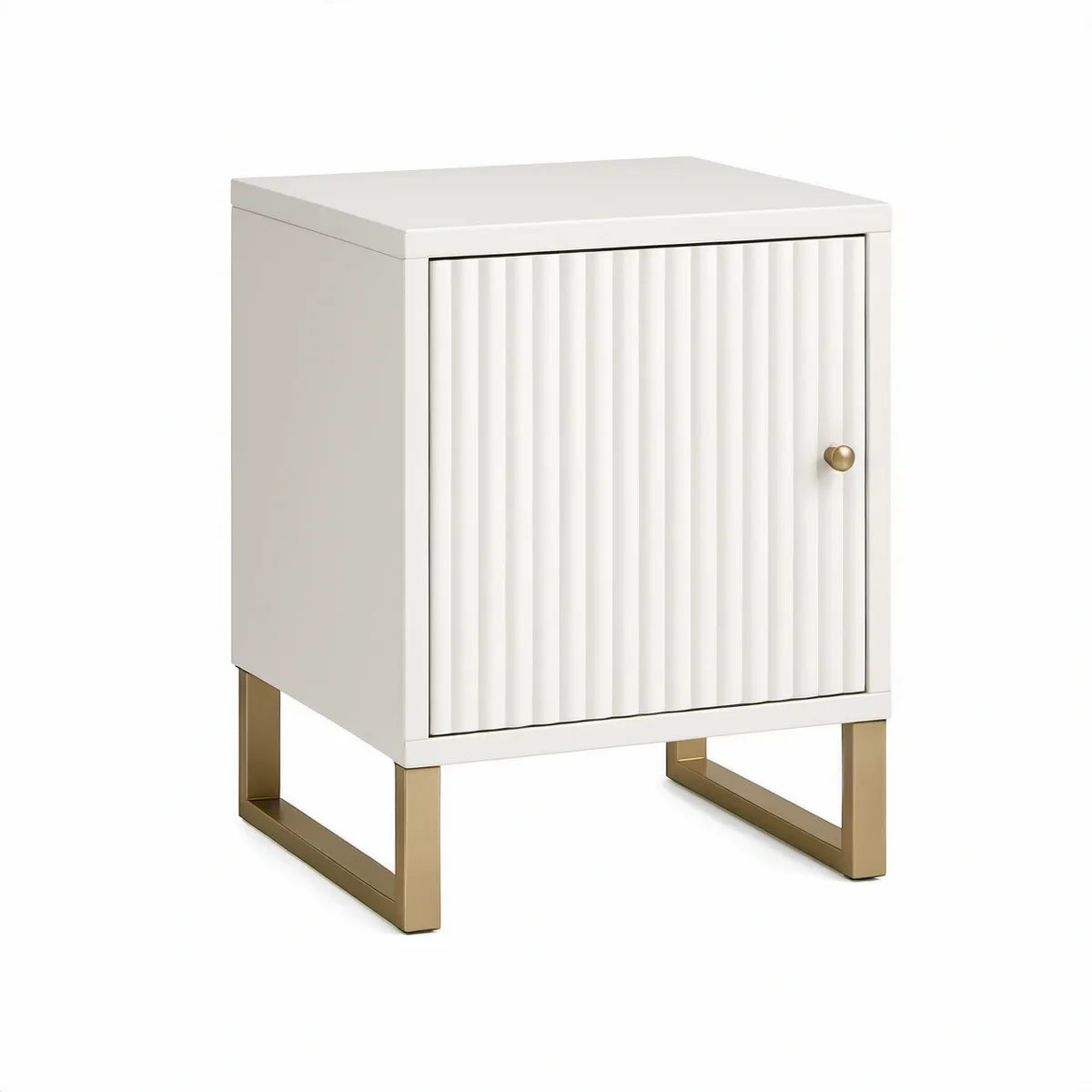 Mesa de Cabeceira Retangular Branca e Dourada em MDF, 45 x 40 x 60 cm