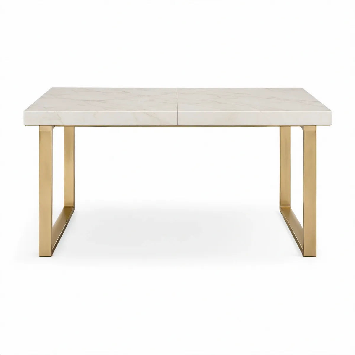 Mesa de Jantar Extensível Retangular em Cerâmica Sinterizada Branca e Aço Inoxidável Dourado, 160-200 x 90 x 75 cm