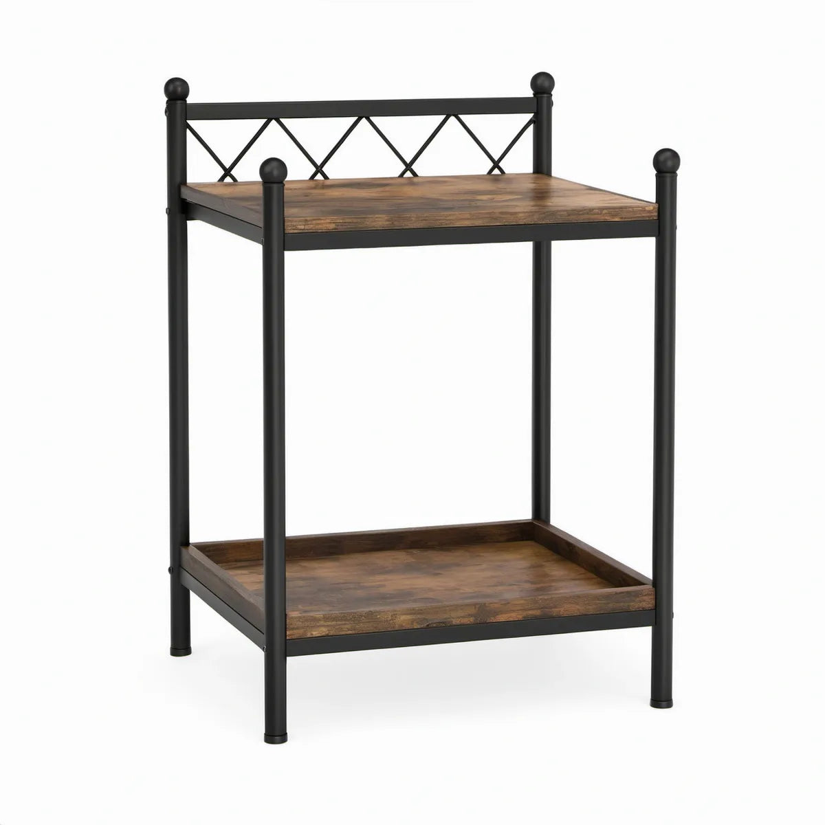 Mesa de Cabeceira com 2 Prateleiras 40 x 40 x 60 cm em Aço e Painel de Partículas Castanho Escuro e Preto