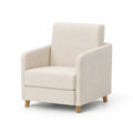 Poltrona Retangular em Poliéster Bouclé Creme com Pés em Madeira Maciça, 76 x 82 x 88 cm
