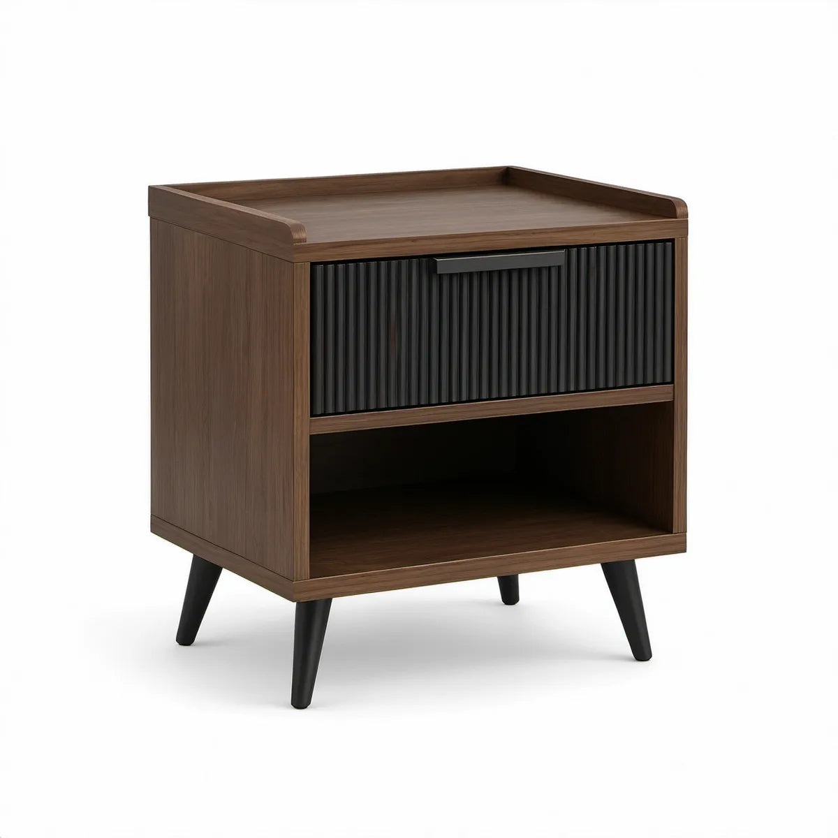 Mesa de Cabeceira Retangular 50 x 40 x 60 cm em MDF Castanho-Nogueira e Preto com Gaveta e Nicho