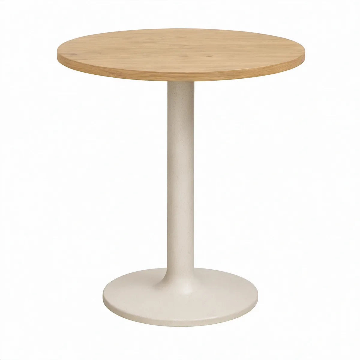 Mesa de Jantar Redonda 90 x 75 cm com Tampo em MDF Folheado a Carvalho e Base Bege