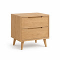 Mesa de Cabeceira Retangular com 2 Gavetas em Carvalho Natural, 50 x 40 x 60 cm
