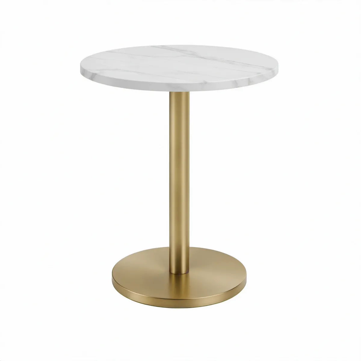 Mesa Redonda 80 x 80 x 75 cm com Tampo Efeito Mármore Branco e Base Dourada